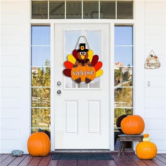Thanksgiving Decorations Turkey Door Sign Welcome Fall Wreath for Front Door - Picture 5 of 8